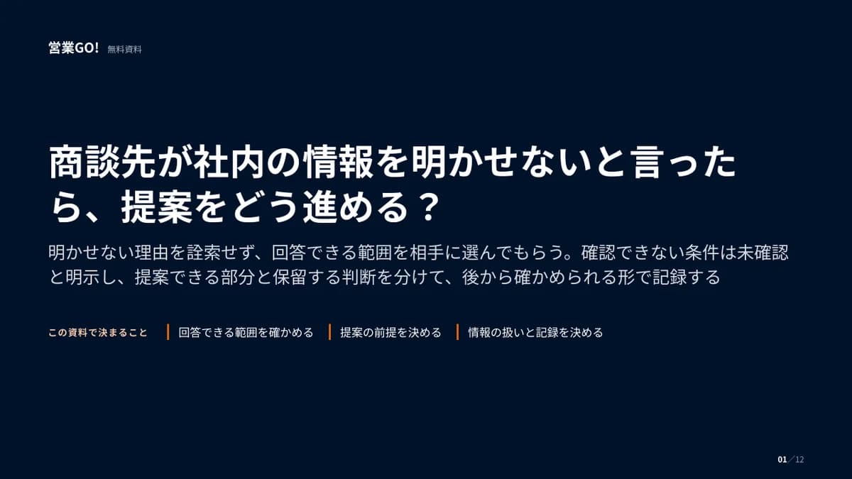 商談先が社内の情報を明かせないと言ったら、提案をどう進める? 表紙