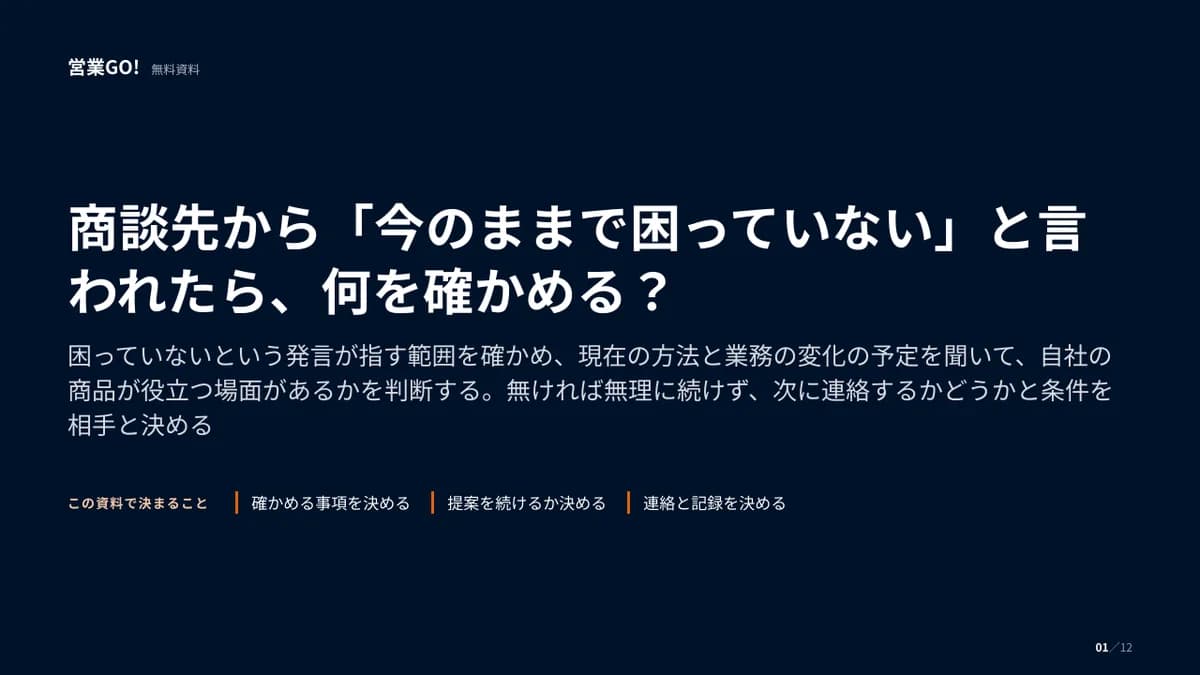 商談先から「今のままで困っていない」と言われたら、何を確かめる? 表紙