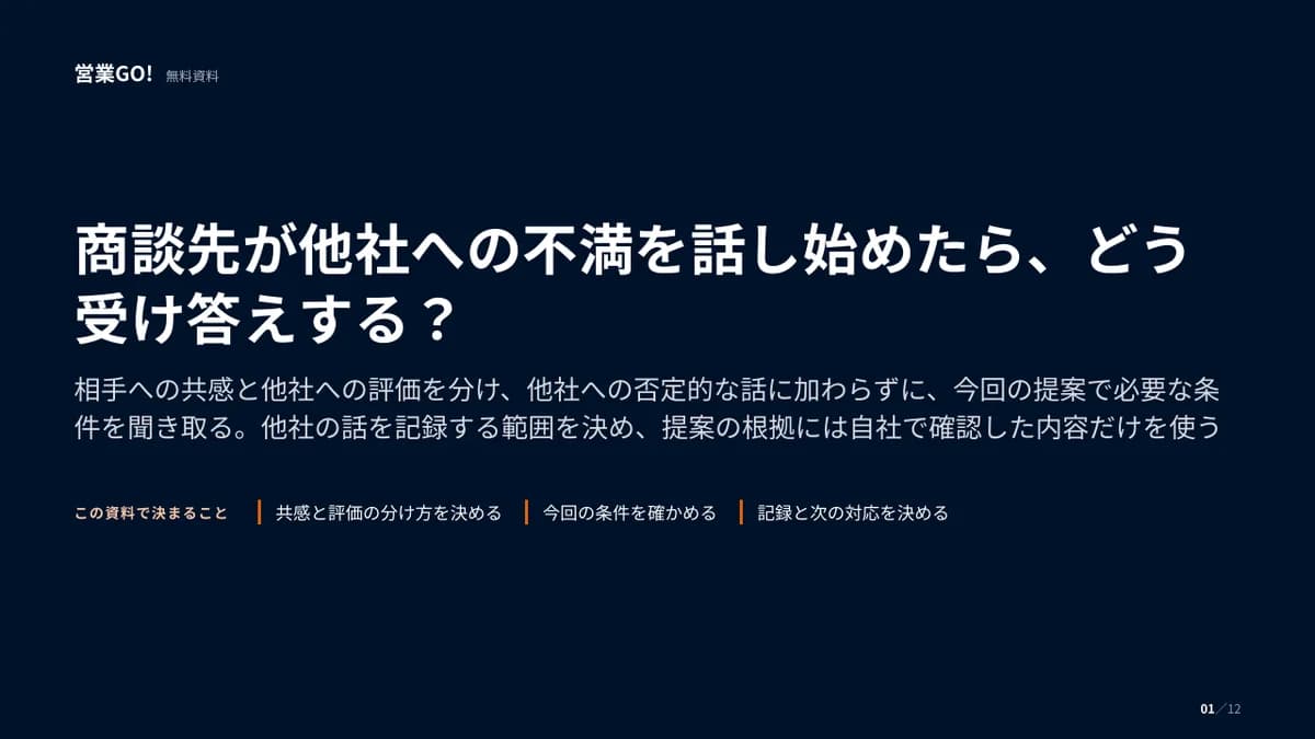 商談先が他社への不満を話し始めたら、どう受け答えする? 表紙