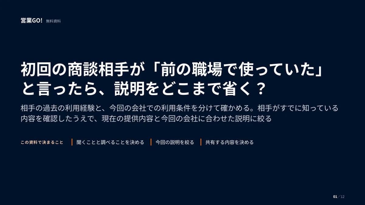 初回の商談相手が「前の職場で使っていた」と言ったら、説明をどこまで省く? 表紙