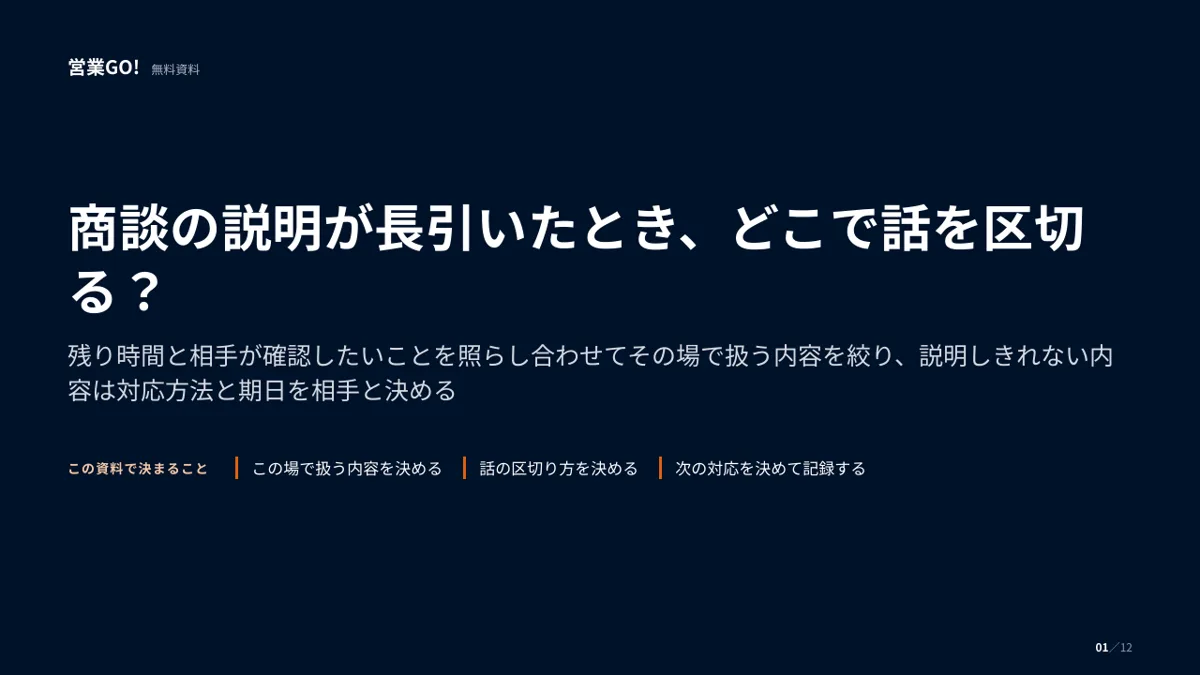 商談の説明が長引いたとき、どこで話を区切る? 表紙