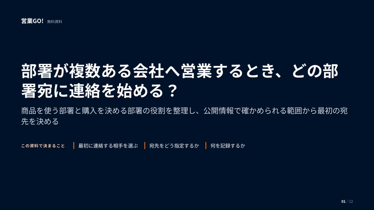 部署が複数ある会社へ営業するとき、どの部署宛に連絡を始める? 表紙